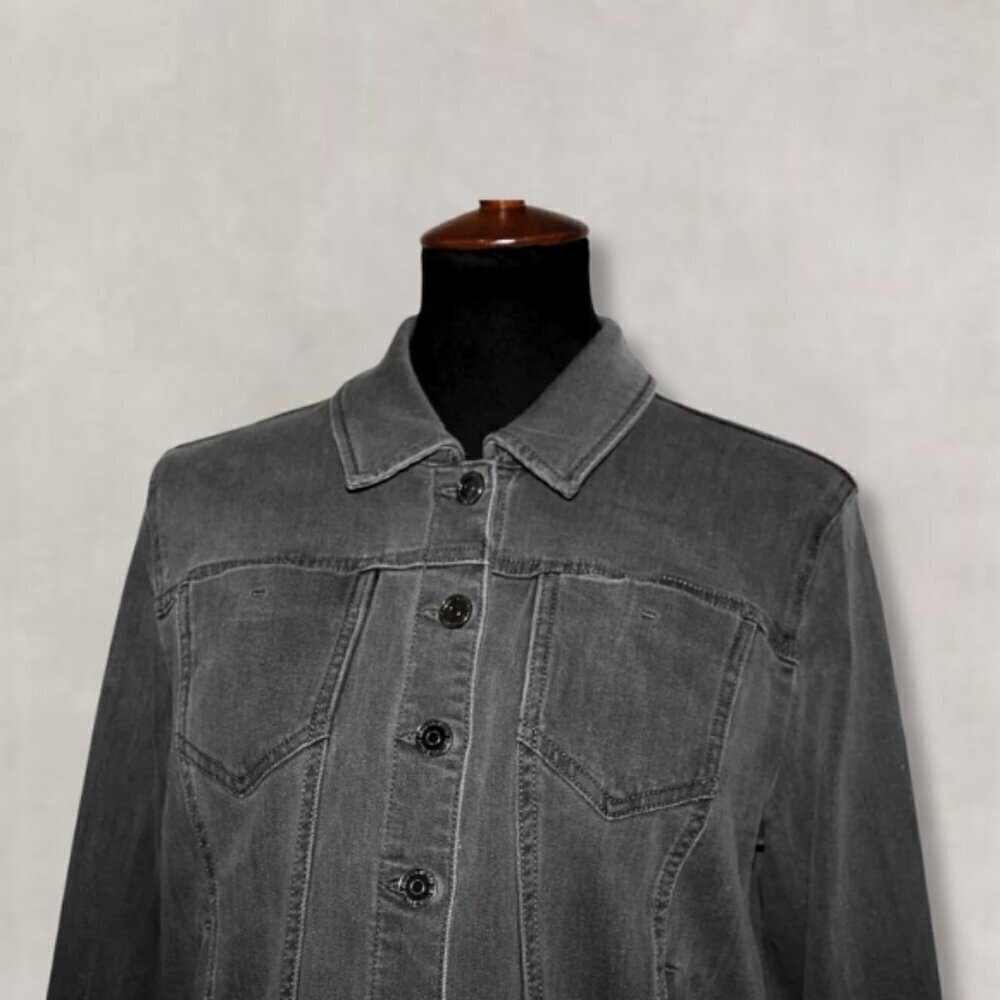 Susan Graver Gray Stretch Denim Jacket L with Frayed Hem - Picture 3 of 14